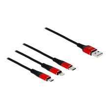 Delock USB Ladekabel 3 in 1 schwarz 1m, USB-A zu Micro Typ-B / Lighnting / USB-C